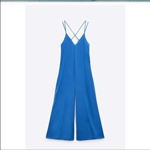 Zara, blue satin effect jumpsuit. NWT